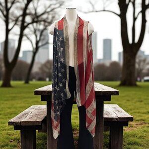 Hayden Los Angeles USA Flag Vest Patriotic Sheer Drape Cardigan Festival One Siz
